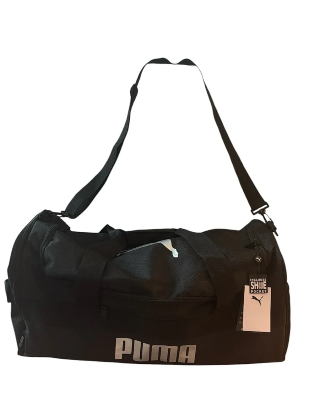 NWT Puma Demand Black Men's Sport Duffel Bag with Silver Logo